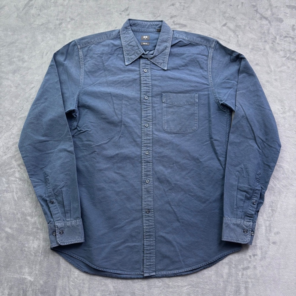 Uniqlo Mens Slim Fit Long Sleeve Button Down Shirt Navy Blue Size M Preppy